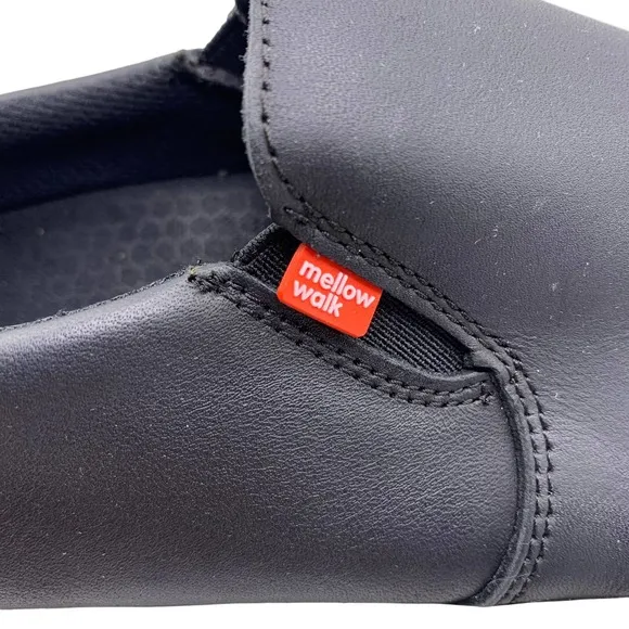 Mellow Walk | Men | Owen Black Leather Slip-On Steel Toe Shoes | Size 9