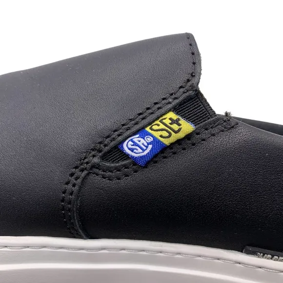 Mellow Walk | Men | Owen Black Leather Slip-On Steel Toe Shoes | Size 9