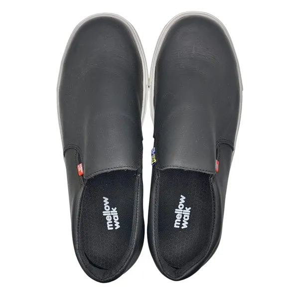 Mellow Walk | Men | Owen Black Leather Slip-On Steel Toe Shoes | Size 9