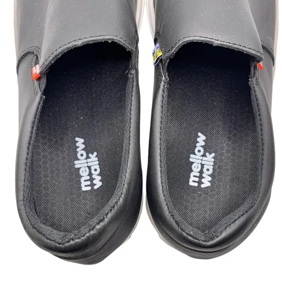 Mellow Walk | Men | Owen Black Leather Slip-On Steel Toe Shoes | Size 9