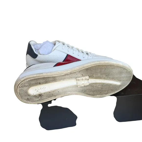 Mens Aldo Sneakers Size 10 White &amp; Red Casual Leather Low TopLace Up Athletic