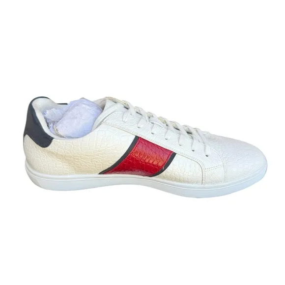 Mens Aldo Sneakers Size 10 White &amp; Red Casual Leather Low TopLace Up Athletic