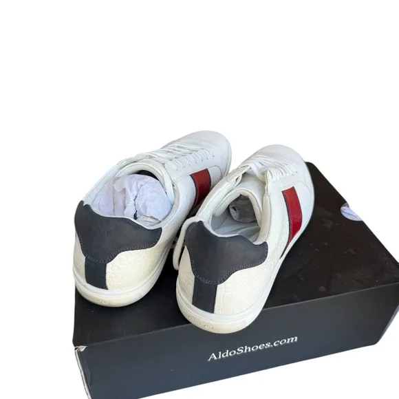 Mens Aldo Sneakers Size 10 White &amp; Red Casual Leather Low TopLace Up Athletic