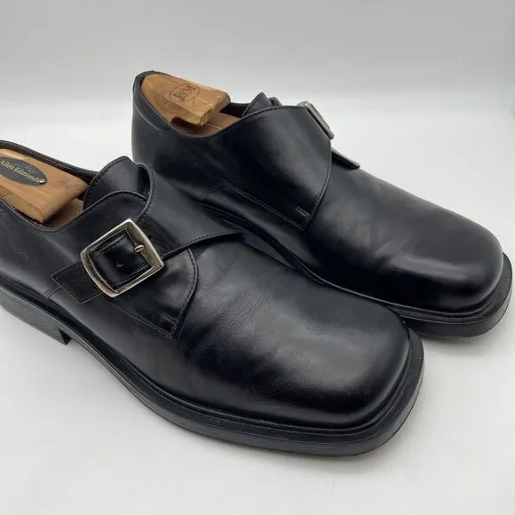 Men's Bachrach‎ Black Leather Monk Strap Dress Shoes Size 10.5 Italy