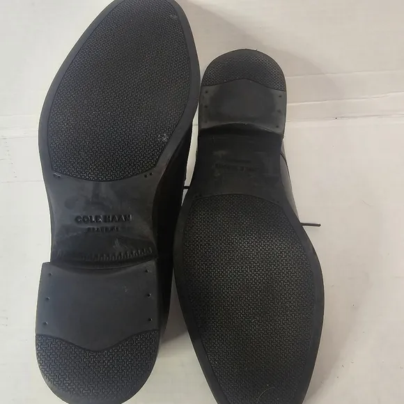 MENS BLACK LEATHER COLE HAAN PLAIN TOE OXFORD DRESS SHOES SIZE 9.5M PREPPY