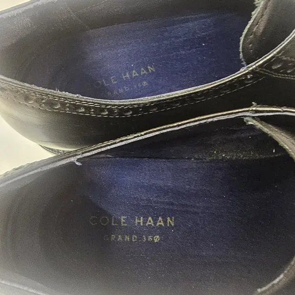 MENS BLACK LEATHER COLE HAAN PLAIN TOE OXFORD DRESS SHOES SIZE 9.5M PREPPY
