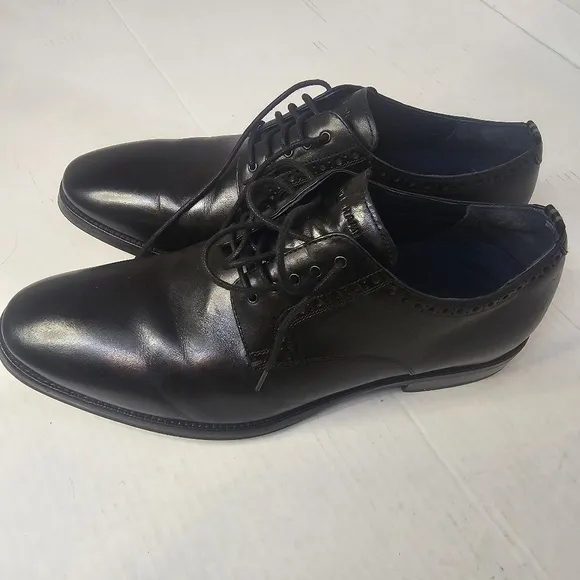 MENS BLACK LEATHER COLE HAAN PLAIN TOE OXFORD DRESS SHOES SIZE 9.5M PREPPY