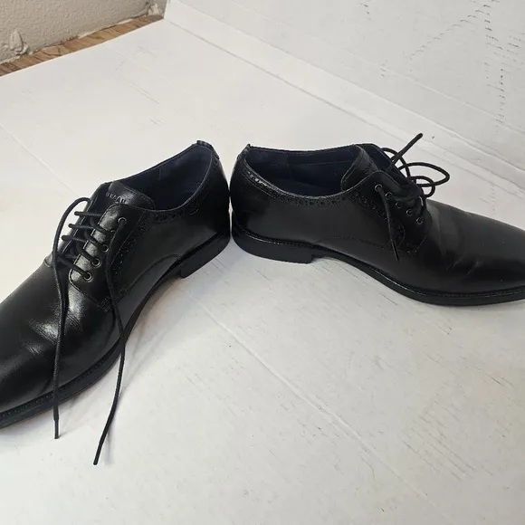 MENS BLACK LEATHER COLE HAAN PLAIN TOE OXFORD DRESS SHOES SIZE 9.5M PREPPY