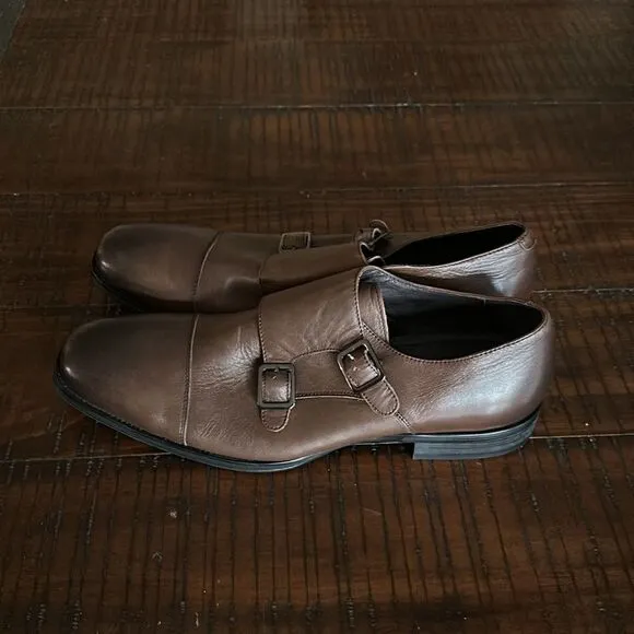 Men’s Express brown leather monk strap dress shoes sz 10 nwt