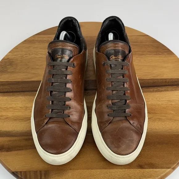 Mens Good Man Brand Brown Leather Casual Lace Up Low Sneakers Shoes Size 10 D