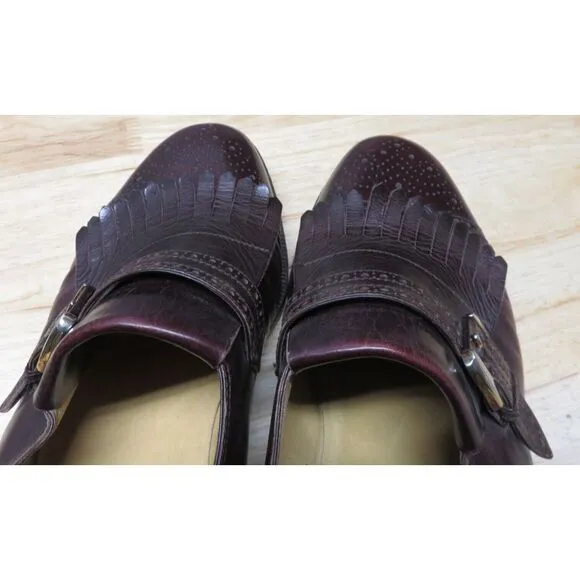 Mens Gravati Dress Shoes Brown‎ Monk Strap Cap Toe Brogue Size 10 1/2 Leather