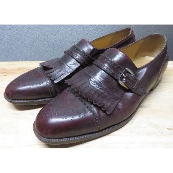 Mens Gravati Dress Shoes Brown‎ Monk Strap Cap Toe Brogue Size 10 1/2 Leather