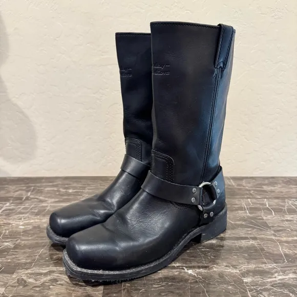 Men’s Harley Davidson Black Leather Harness Moto Boots