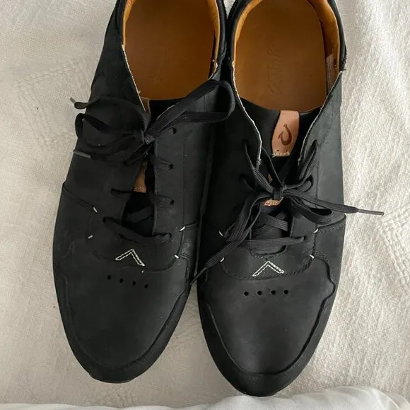 Men's Olukai Huaka'I Li Black Leather Nubuck Shoes, Size 12