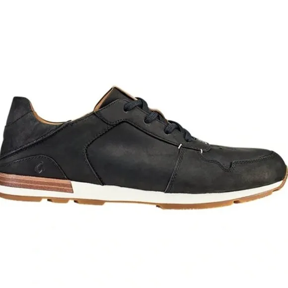 Men's Olukai Huaka'I Li Black Leather Nubuck Shoes, Size 12