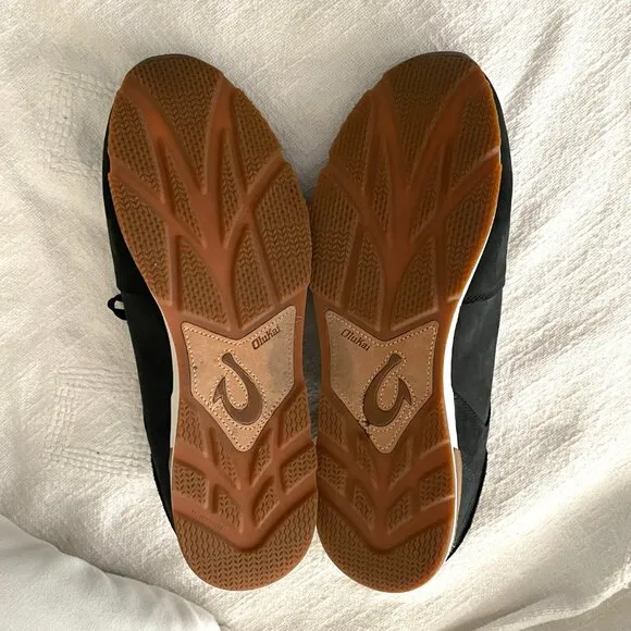 Men's Olukai Huaka'I Li Black Leather Nubuck Shoes, Size 12