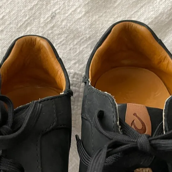 Men's Olukai Huaka'I Li Black Leather Nubuck Shoes, Size 12
