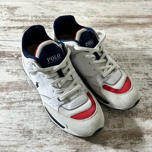 Men’s Polo Ralph Lauren Trackster 200 Trainer shoes White Leather Size 11.5 EUC