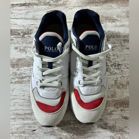Men’s Polo Ralph Lauren Trackster 200 Trainer shoes White Leather Size 11.5 EUC