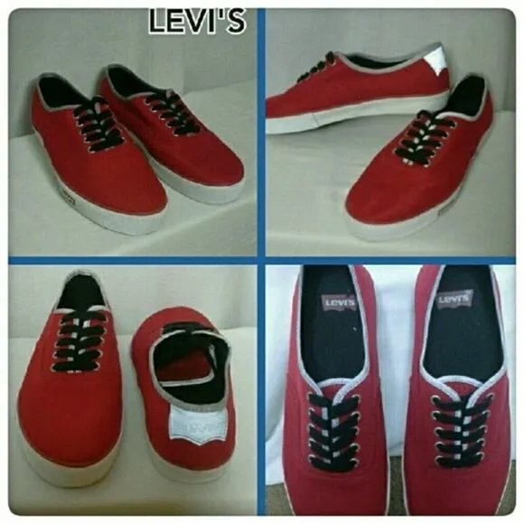 Mens Red Canvas Sneakers Size 10.5 LEVI'S Classic Tennis Shoes Skater Old School