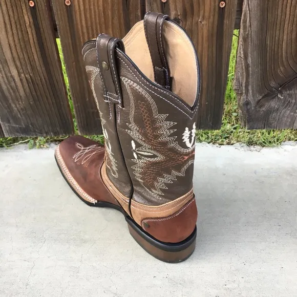 Mens Rodeo Square Toe All Leather Brown Boots