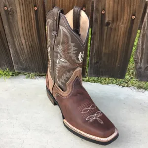 Mens Rodeo Square Toe All Leather Brown Boots
