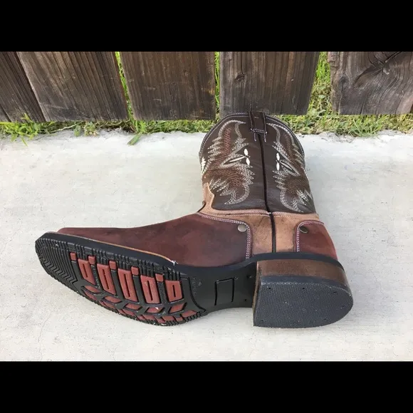 Mens Rodeo Square Toe All Leather Brown Boots