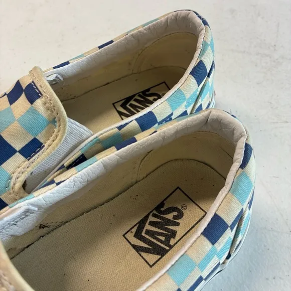 Men’s Sz 10 Blue Off White VANS Asher Checkerboard Sk8 Slip On Classic Shoe