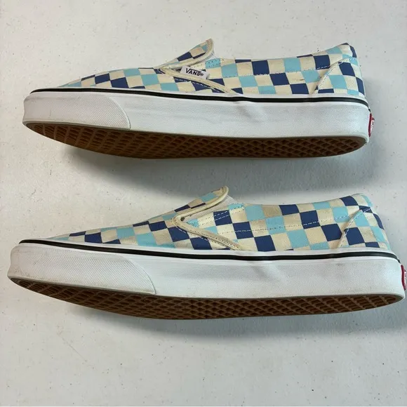 Men’s Sz 10 Blue Off White VANS Asher Checkerboard Sk8 Slip On Classic Shoe