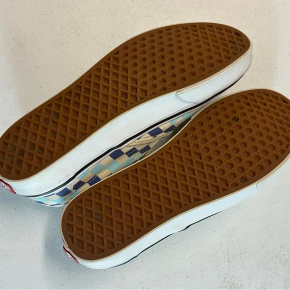 Men’s Sz 10 Blue Off White VANS Asher Checkerboard Sk8 Slip On Classic Shoe