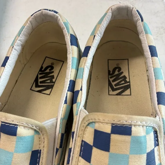 Men’s Sz 10 Blue Off White VANS Asher Checkerboard Sk8 Slip On Classic Shoe