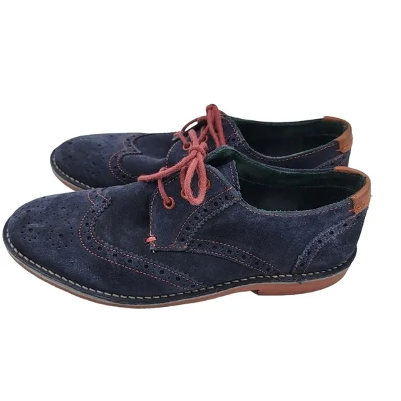 Mens TED Baker Archerr2 Navy Blue Suede Leather Wingtip Dress Shoes US 9