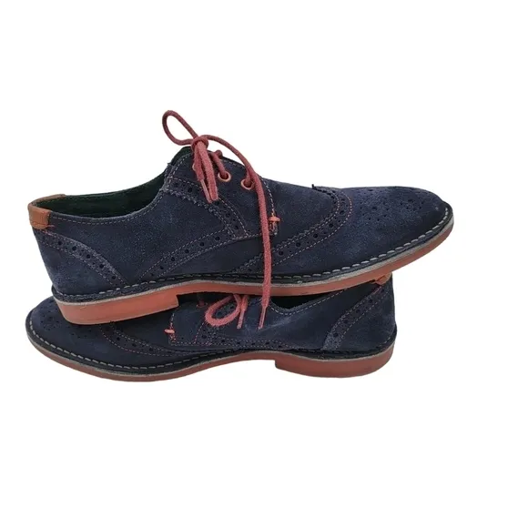 Mens TED Baker Archerr2 Navy Blue Suede Leather Wingtip Dress Shoes US 9