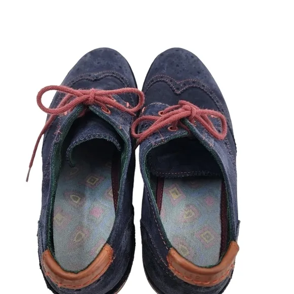 Mens TED Baker Archerr2 Navy Blue Suede Leather Wingtip Dress Shoes US 9