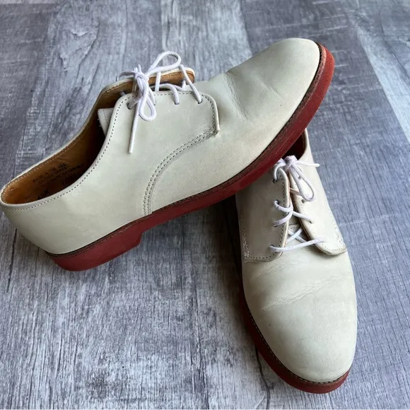 Mens Walk-Over Shoes Suede Leather Ivory Cream lace-up US Size 6.5 D/B