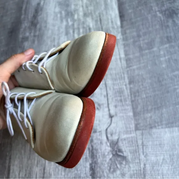 Mens Walk-Over Shoes Suede Leather Ivory Cream lace-up US Size 6.5 D/B