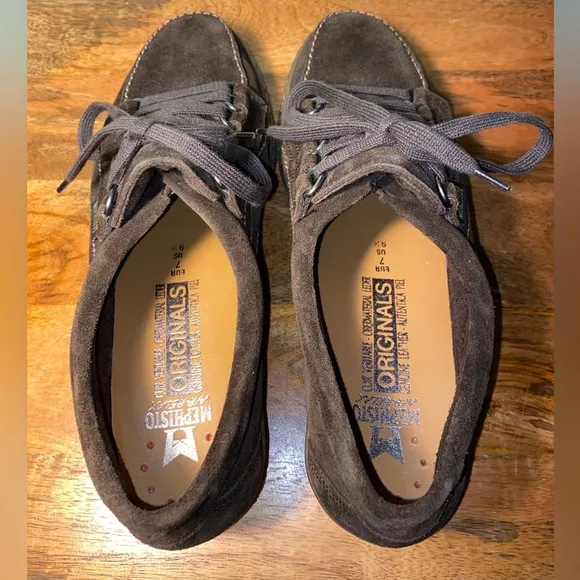 Mephisto Lady Originals Brown Suede Tied Wedge Shoes 9.5