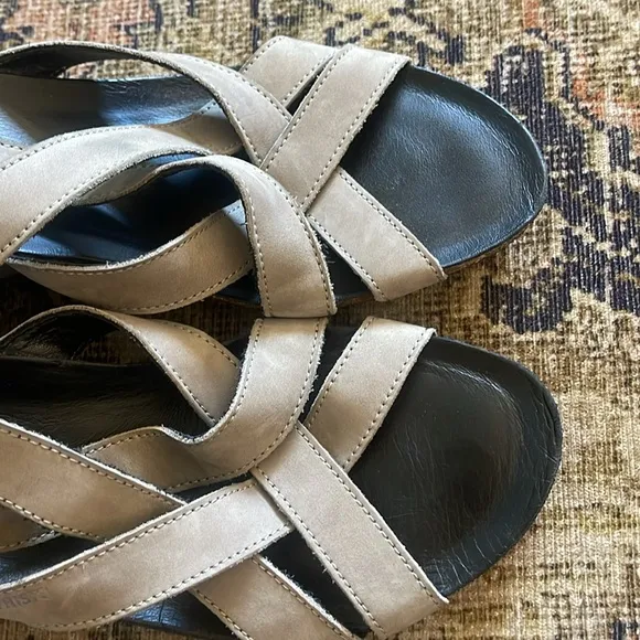Mephisto Lolie Wedge Slingback Sandals 41 / 11 US Gray Nubuck Leather