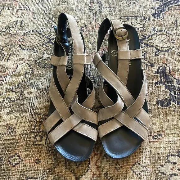 Mephisto Lolie Wedge Slingback Sandals 41 / 11 US Gray Nubuck Leather