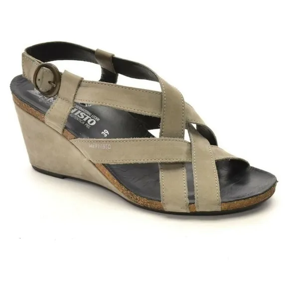 Mephisto Lolie Wedge Slingback Sandals 41 / 11 US Gray Nubuck Leather