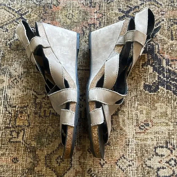 Mephisto Lolie Wedge Slingback Sandals 41 / 11 US Gray Nubuck Leather