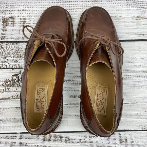 Mercanti Fiorentini Brown Leather Lace Up Oxford Dress Shoes‎ Men's 12 M Italy