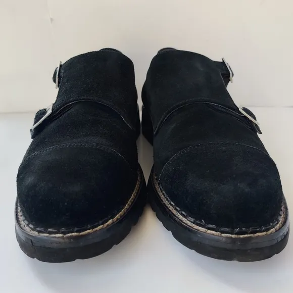 MERCANTI FLORENTINI Suede Shoes 10 Black Double Monk Strap Italy Men's