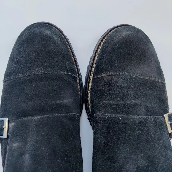 MERCANTI FLORENTINI Suede Shoes 10 Black Double Monk Strap Italy Men's