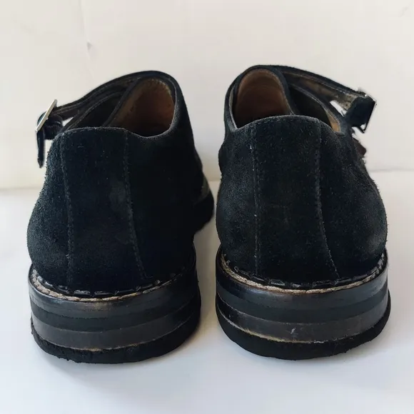 MERCANTI FLORENTINI Suede Shoes 10 Black Double Monk Strap Italy Men's