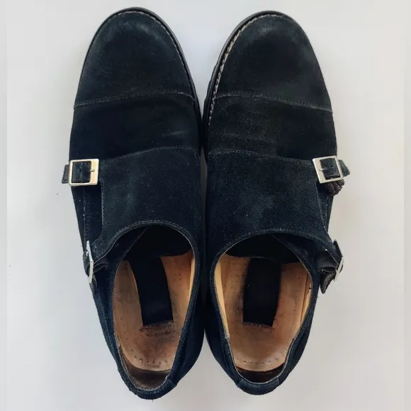 MERCANTI FLORENTINI Suede Shoes 10 Black Double Monk Strap Italy Men's