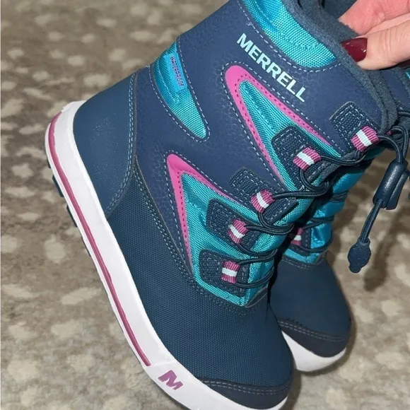 Merrell Kids Snow Bank 3.0 Waterproof Navy Blue‎ Teal Pink Winter Boots Size 12