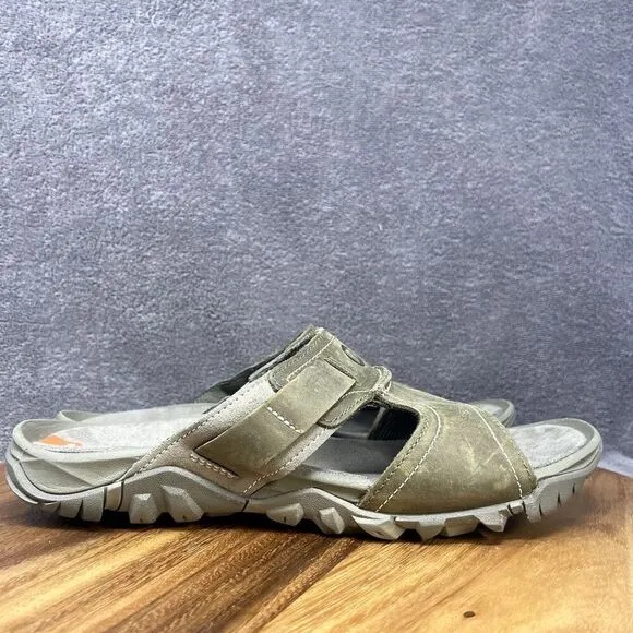 Merrell Men's Telluride Sandal Size 9 Thong Slide Flip Flop Olive Leather Comfy