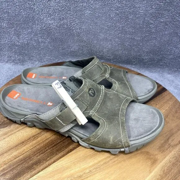 Merrell Men's Telluride Sandal Size 9 Thong Slide Flip Flop Olive Leather Comfy