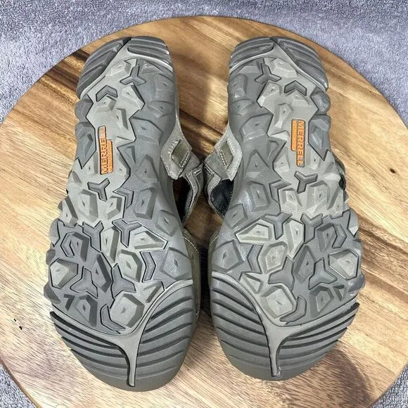 Merrell Men's Telluride Sandal Size 9 Thong Slide Flip Flop Olive Leather Comfy